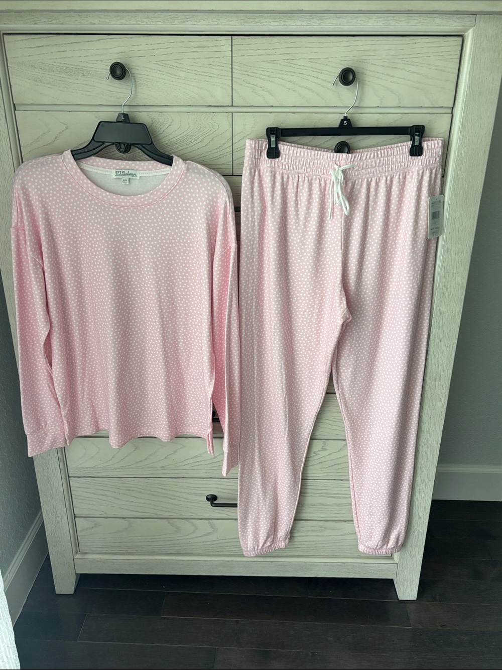 PJ Salvage Light Pink Polka Dot Long Sleeve Pajama Set. Sold as a set